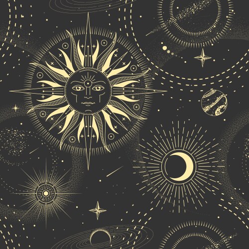 Magic seamless pattern with gold sun moon Vector Image