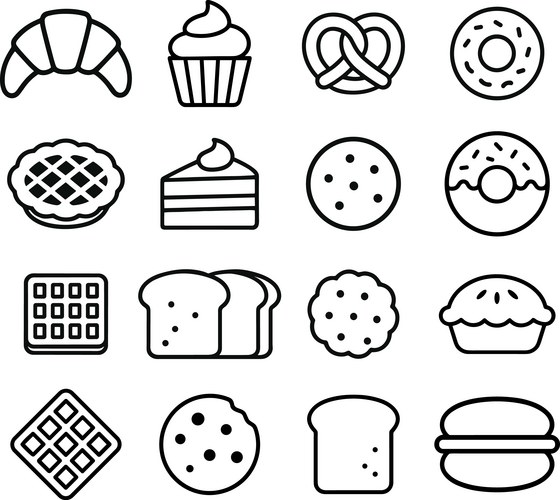 Bakery icons simple line art Vector Image
