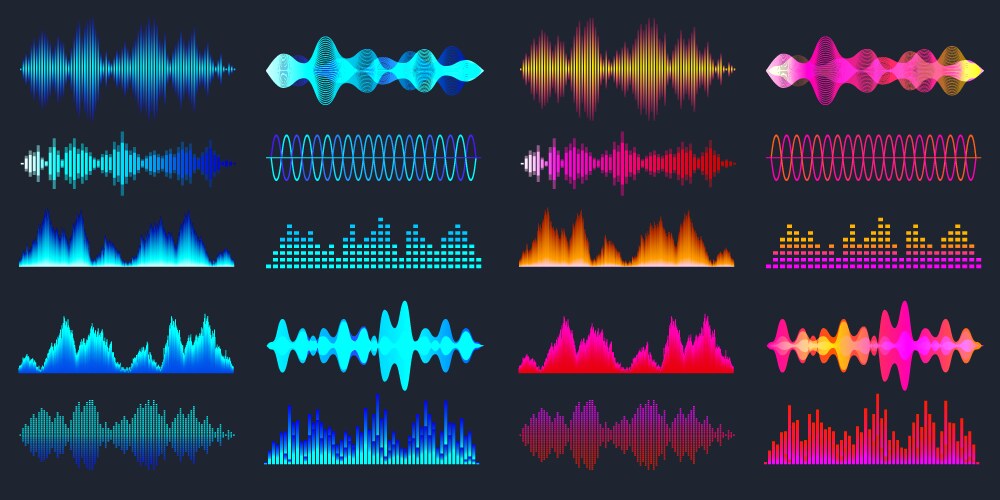 blue and red colorful sound waves collection vector image