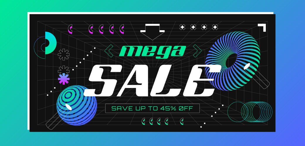 retrofuturistic sale banner with abstract 3d vector image