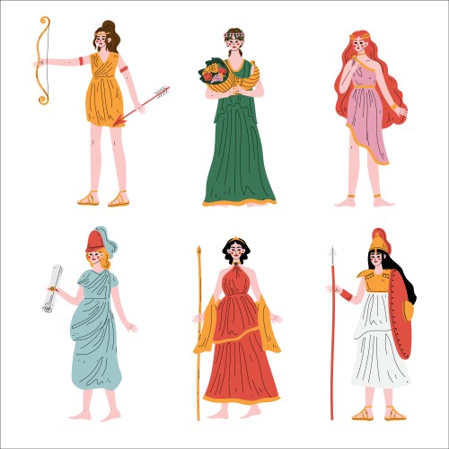 Artemis demeter aphrodite klio hera athena Vector Image