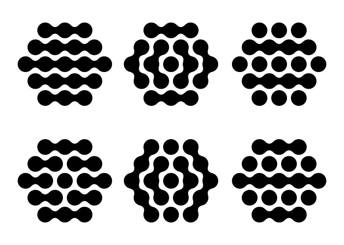 Hexagon shaped morphing circles as molecule vector image