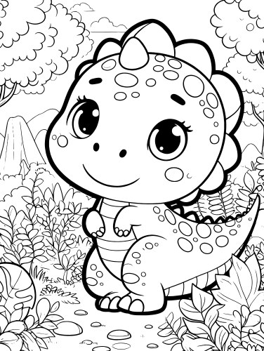 cartoon dragon in the forest children coloring vector