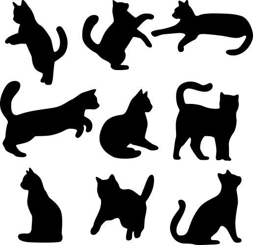 Set of black cat silhouettes Vector Image
