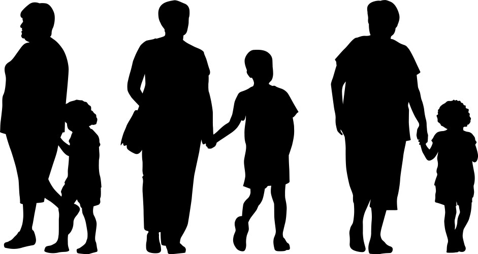 Family Silhouette Walking Together Vector Image