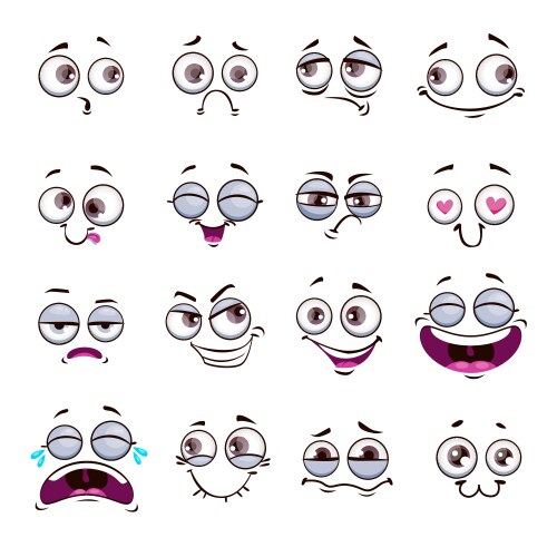 funny cartoon comic faces on white background vector image