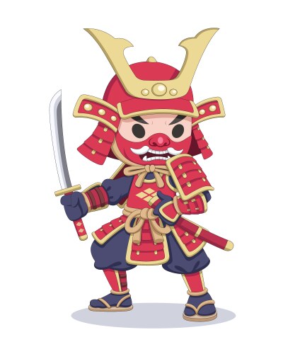 cute japanese samurai in battle armor cartoon vector