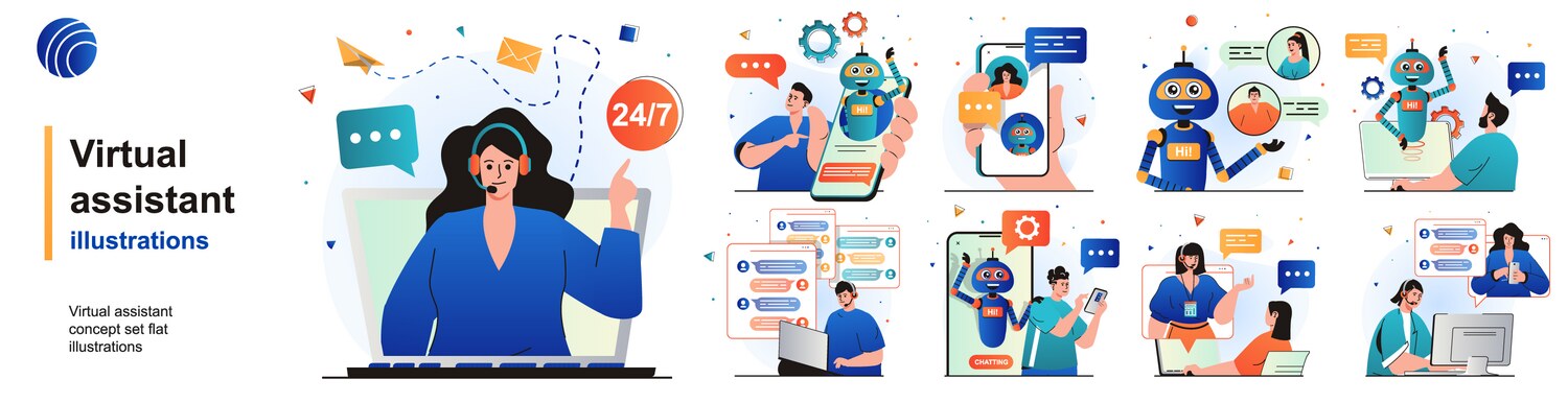 Virtual assistant concept set clients write – Royalty-Free Vector ...