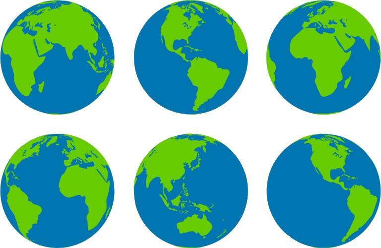 six earth globes vector