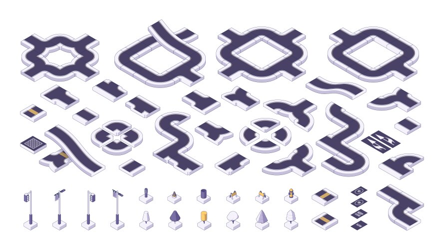 Isometric road and highway elements for city map Vector Image
