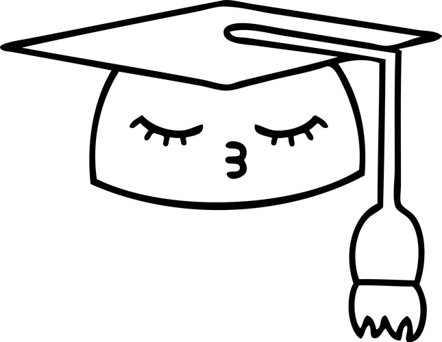 Line drawing cartoon graduation hat Vector Image