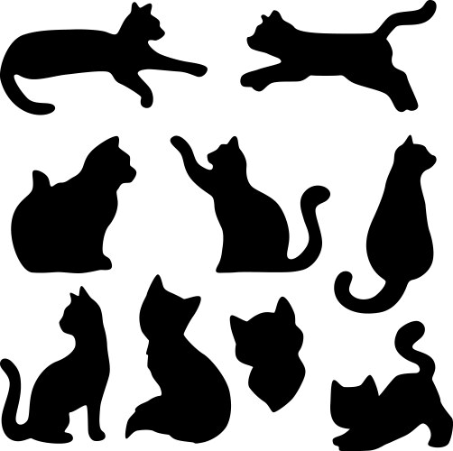 Black Cat Silhouettes - Set of Cats Vector Image