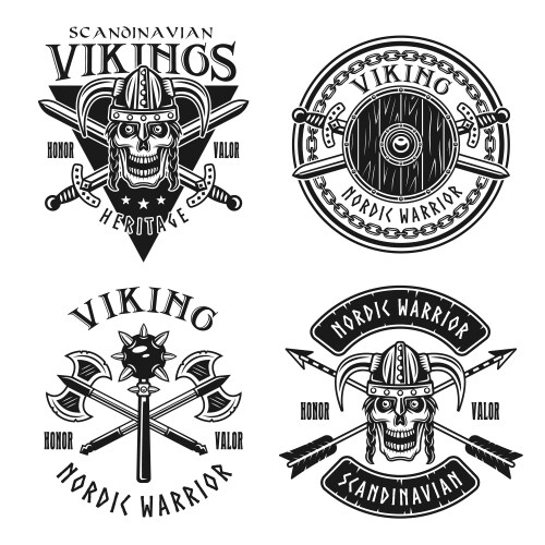 Viking Warriors Set - Emblems & Symbols Vector Image