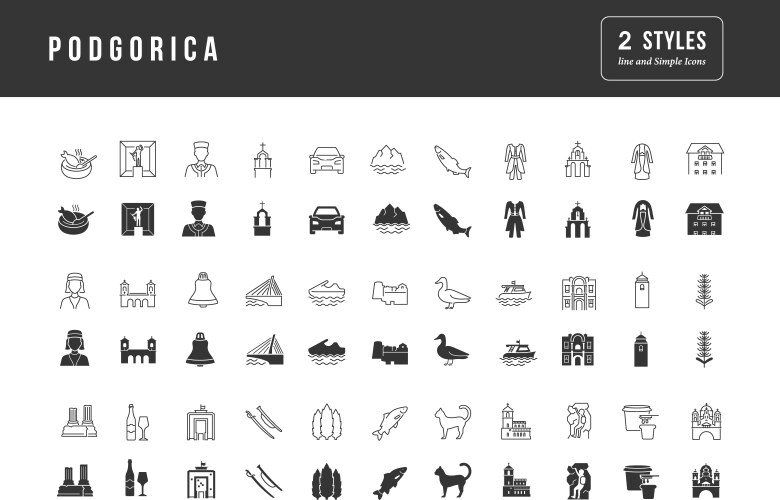 Set of simple icons podgorica vector image