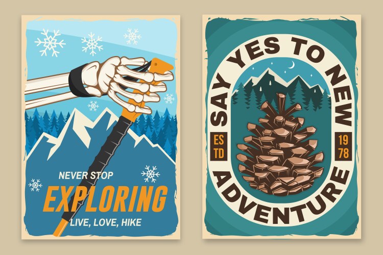 Set of hiking outdoor adventure flyer poster Vector Image
