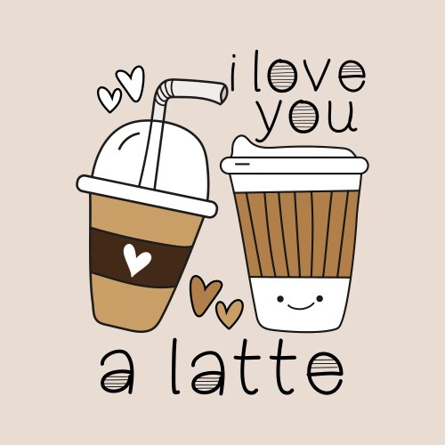 Cute Latte Coffee Cups - Hand Drawn Vector Image