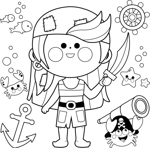 Pirate Girl & Crew Vector Image