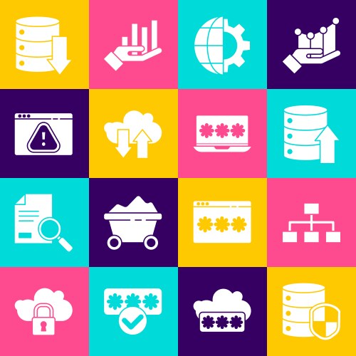 Set server with shield hierarchy organogram chart vector image