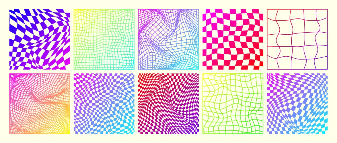 Groovy checkered pattern neon distorted tiled vector image