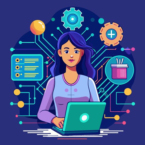 Working with ai artificial intelligence vector image