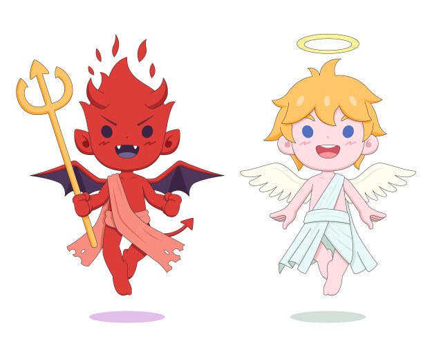 cute devil and angel cartoon vector