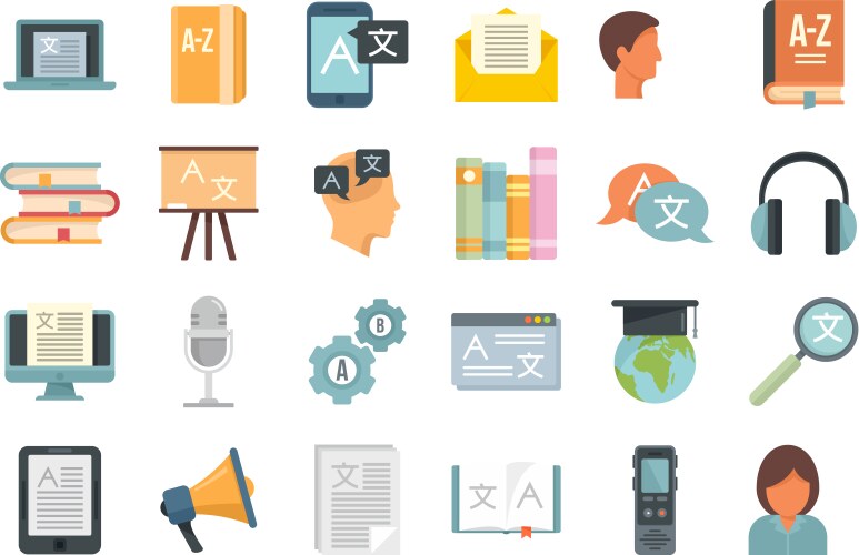 Linguist icons set flat isolated vector image