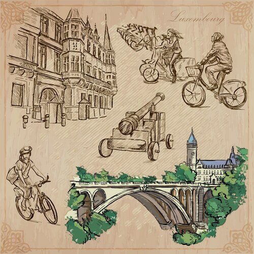 Luxembourg travel - hand drawn pack Vector Image