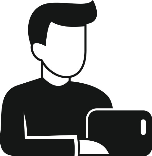 Man working on tablet black simple icon vector image