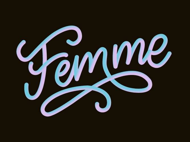 Decorative femme text lettering calligraphy 3d vector image