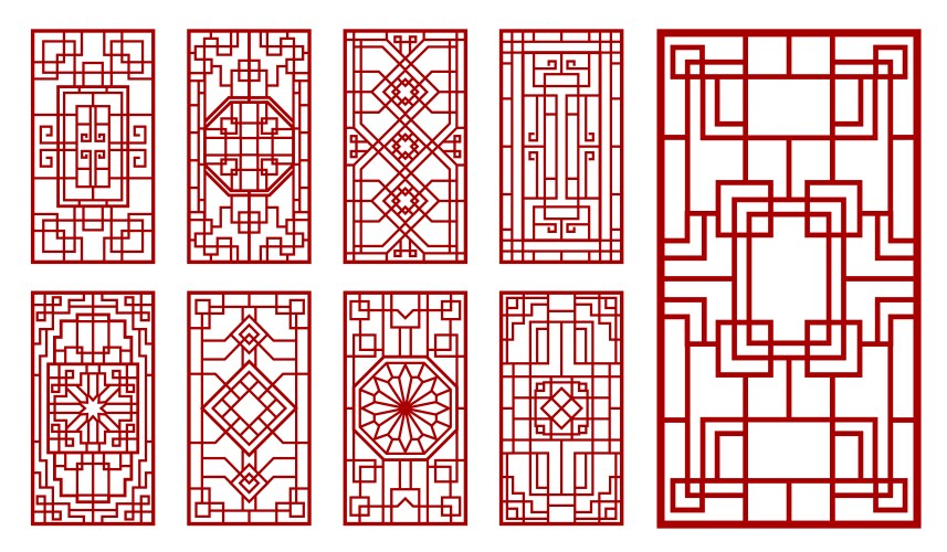 asian window door red line ornament decoration vector image