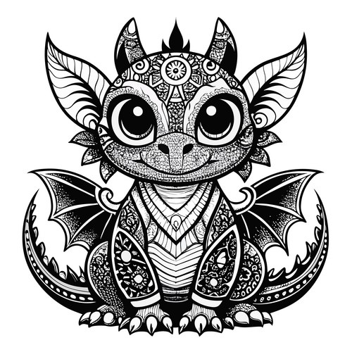 Ornate Black and White Dragon Vector Image