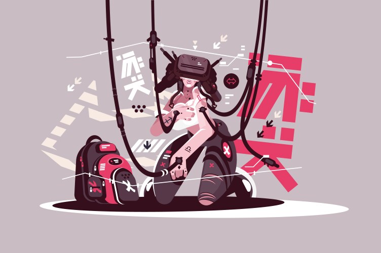 Cyberpunk Woman in VR Vector Image