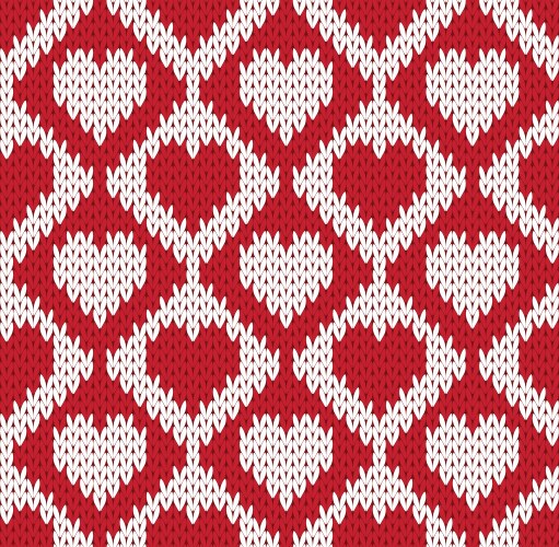 Red knitted background with hearts Royalty Free Vector Image