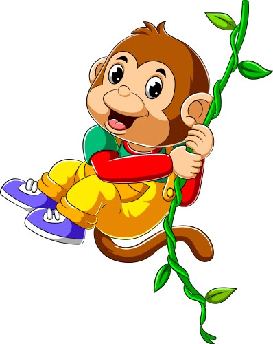 funny monkey swinging on vines vector image vector image