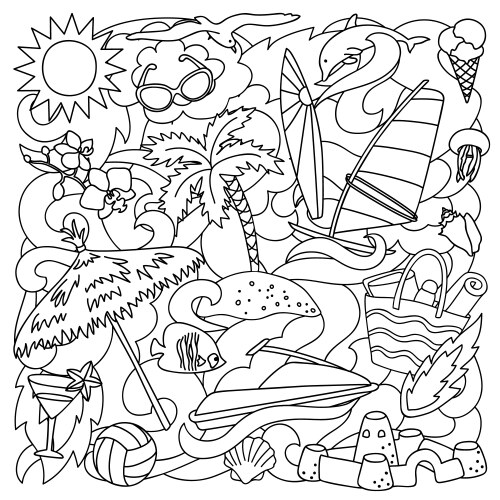 Summer Beach Doodle Vector Image