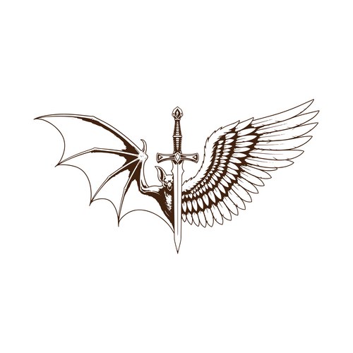 Sword with Angel & Demon Wings Vector Image