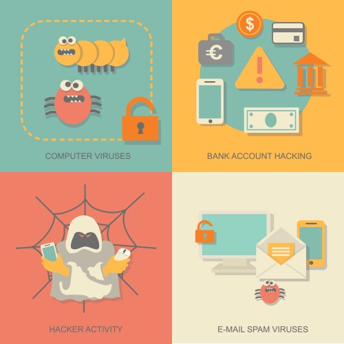 Hacker activity computer and e-mail spam viruses vector image