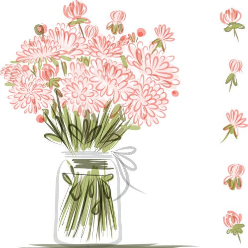 Pink Flower Vase Sketch Vector Image