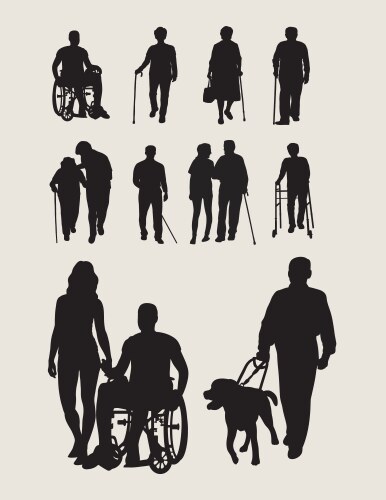 Senior and Disability Silhouettes Vector Image