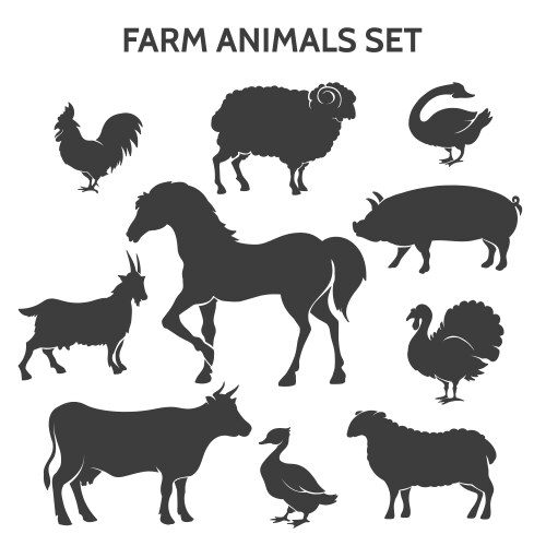 Farm animals silhouettes collection Royalty Free Vector