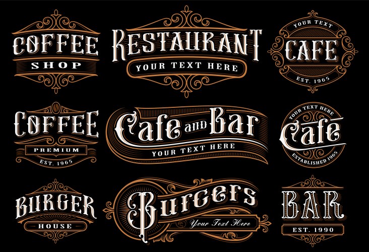 Vintage Lettering Cafe & Bar Collection Vector Image