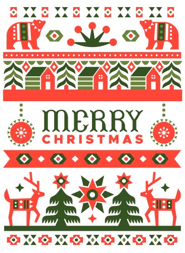 Folk Art Christmas Deer Forest Vector Image