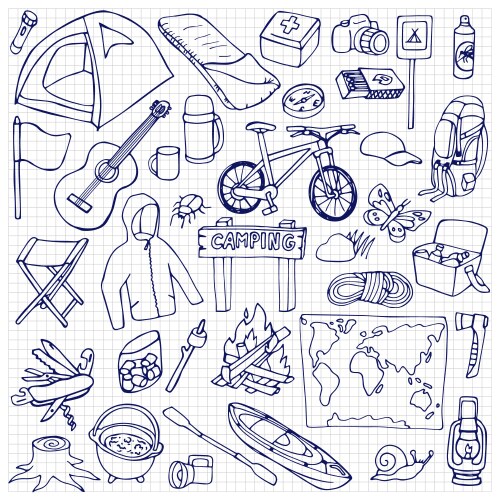 Hand drawn camping set vector image