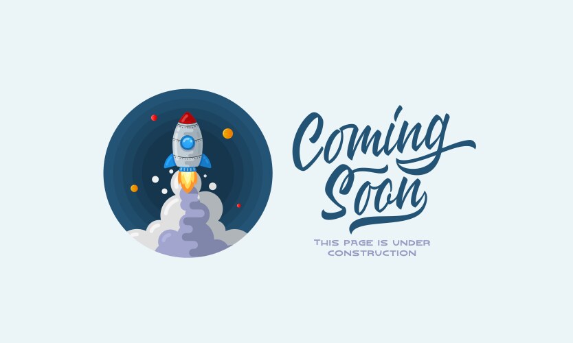 coming soon lettering with flat style rocket vector image