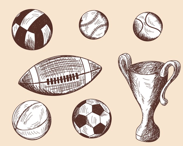 Sports Balls Sketch Set Vector Image