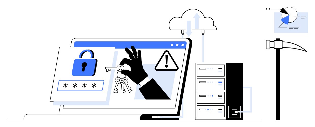 Cybersecurity threat with hacker stealing key from vector image