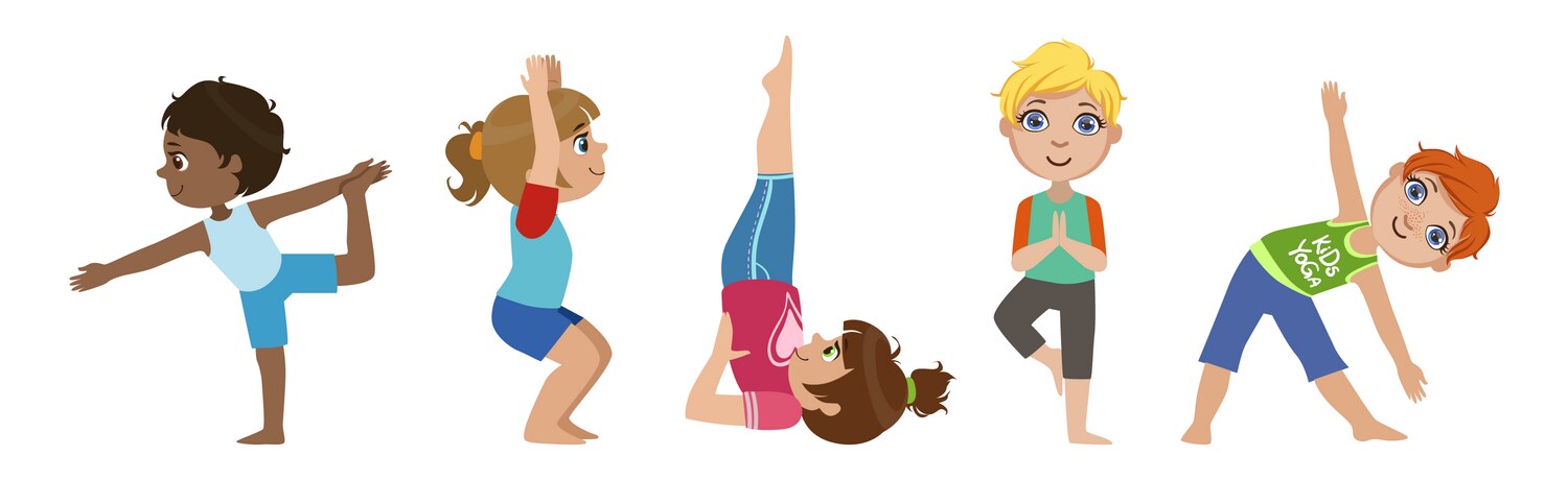 Children doing yoga physical exercises &ndash; Royalty-Free Vector | VectorStock