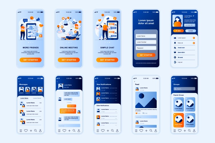 social network concept screens set for mobile app vector image