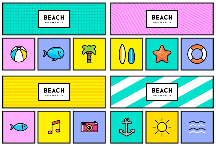 80s or 90s stylish icon set with retro colours vector image