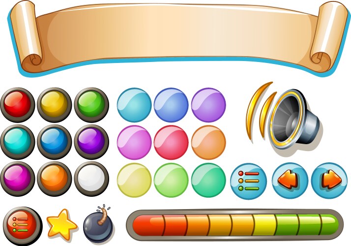 Set of game elements with banner and buttons vector image